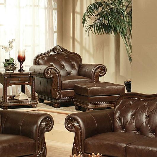Top grain leather store chair and ottoman
